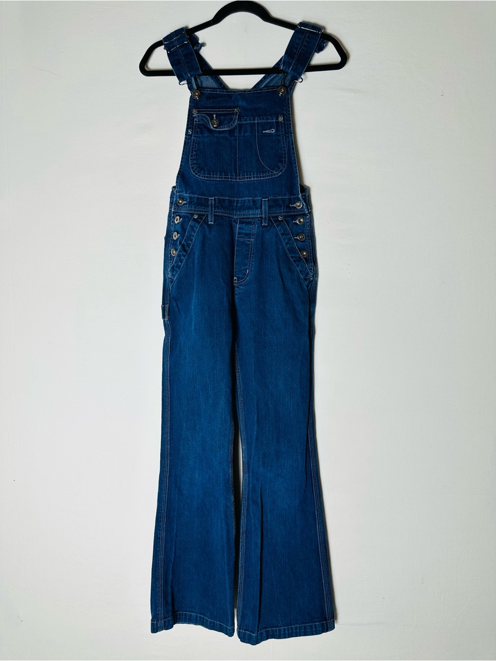 Vintage 90s Y2K Silver Jeans Med Wash Denim Overalls 1 Wide Leg Flare Festival